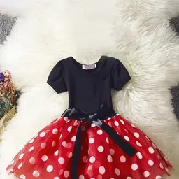 Hikuj Polka Dot Puff Sleeve Net Balloon Dress-44