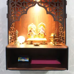 RANDOM Brown Wall Mounted Wooden Home Temple With Storage & LED Light-image-86