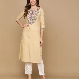 GURRA Women Geometric Yoke Design Keyhole Neck Mirror Work Dobby Kurta-image-5