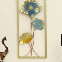 vedas Gold toned & Blue Metal Leaf Wall Decor-image-89