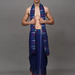 Exotic India Men Pure Cotton Dhoti and Angavastram Set with Woven Temple Border-image-87