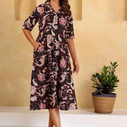 FLAVIA CREATION Women Floral Printed Cotton A-Line Midi Dress-image-20