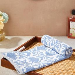 Fabindia Gadh Kamal Blue & White Printed Cotton 570 GSM Bath Towel-picture-47