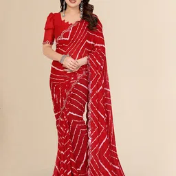 Moda Rapido Leheriya Mirror Work Border Saree With Blouse Piece-picture-6