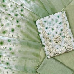 LeeliPeeri Designer Floral Embroidered Zari Organza Unstitched Dress Material-image-80