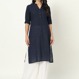 Laad Mandarin Collar Roll-Up Sleeves Linen Straight Kurta-image-17