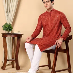 TATTVA Men Thread Work Pastels Kurta-picture-36