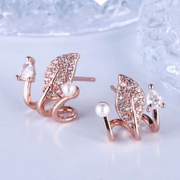 Vighnaharta Gold-Plated CZ Studded Contemporary Shaped Studs-15