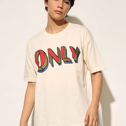 ONLY Women Brand Logo Printed Drop-Shoulder Sleeves T-shirt-image-73