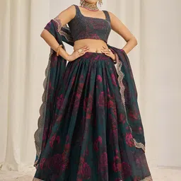 Fusionic Embellished Sequinned Semi-Stitched Lehenga & Unstitched Blouse With Dupatta-16