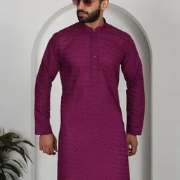 KRAFT INDIA Men Ethnic Motifs Embroidered Chikankari Kurta-picture-55