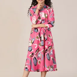 YK Girls Pink Shirt Collar Fit and Flare Shirt Collar Cotton Dresses-picture-6