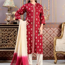 BAESD Girls Ethnic Motifs Printed Straight Kurta With Trouser And Dupatta-picture-31