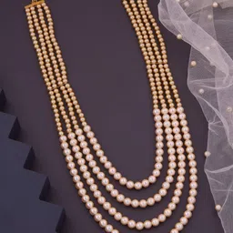 GC PREMIUM JEWELLERY Men Gold-Plated Artificial Pearls Beaded Layered Necklace-picture-1