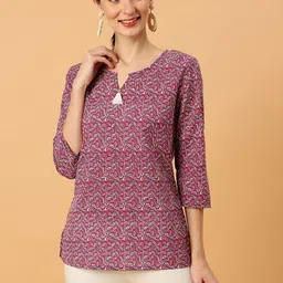 NEESH Women Ethnic Motifs Printed V Neck Pure Cotton Kurti-picture-57