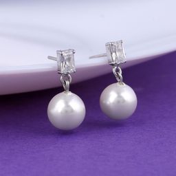 GIVA 925 Sterling Silver Rhodium-Plated Pearls Studded Contemporary Drop Earrings-11