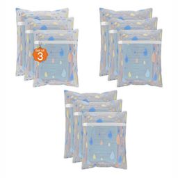 Aura 9Pcs White & Blue Drop-Printed Reusable Mesh Laundry Bags With Zipper-18