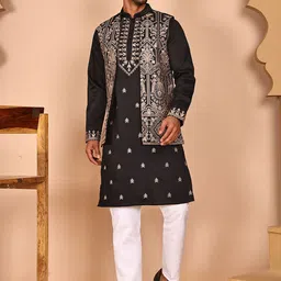 Jompers Men Floral Embroidered Regular Chikankari Kurta with Pyjamas-picture-56
