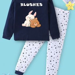 BLUSHES Kids Graphic Printed Round Neck Pure Cotton T-shirt With Joggers-image-80