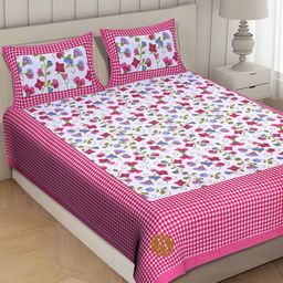 Myntra Elegant Homes Floral Printed 144 TC Queen Cotton Bedsheet with 2 Pillow Covers-image-49