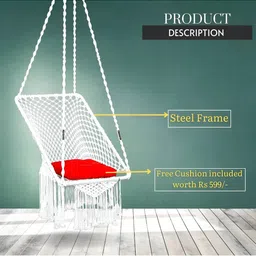 Swingzy White & Red Large Rectangle-Shape Hammock Hanging Swing WithCushion image 4