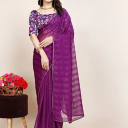 K 5 Fashion Striped Sequinned Pure Chiffon Saree-picture-12