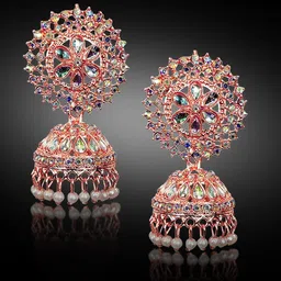 De-Ultimate Gold-Plated Artificial Stones Studded & Beads Beaded Dome Shaped Jhumkas image 4