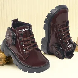 Freeplay Boys Brown Solid Synthetic Leather High Top Lace-Ups Block Heel Boots-picture-47