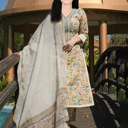 Vetrokart Girls Floral Printed Raw Silk Straight Kurta With Trousers And Dupatta-picture-58