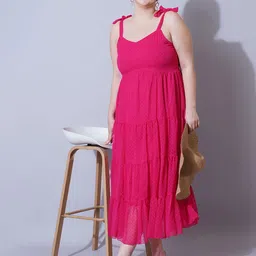 U&F Beyond Self Design Plus Size Georgette Fit & Flare Midi Dress image 1