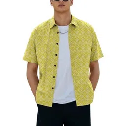 ISUEL FAB Yellow Cotton Spread Collar Striped Shirts-picture-23