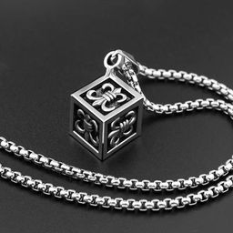 KRENOZ Men Silver-Plated Stainless Steel Square Pendant With Chain-7