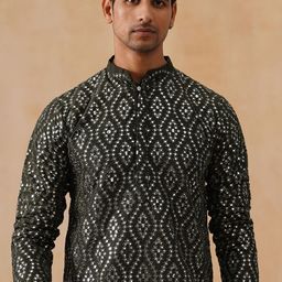 Jompers Men Geometric Embroidered Mirror Work Kurta-image-17