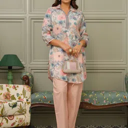 Sangria Printed Pure Cotton Shirt Collar Top With Trousers Co-Ords-image-21