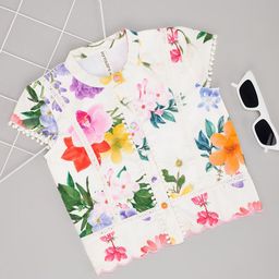 Pantaloons Junior Girls Floral Printed Mandarin Collar Cotton Top-57