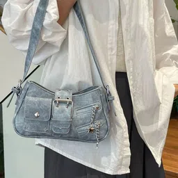 DressBerry Textured Buckle Detailed PU Structured Handheld Bag-17