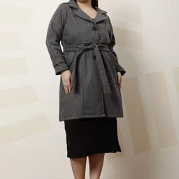 Athena Ample Plus Size Solid Longline Notched Lapel Woolen Overcoat-picture-26