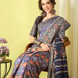 all about you Ethnic Motifs Silk Blend Ikat Saree-image-87