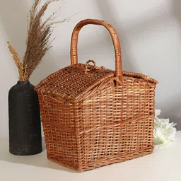 HABERE INDIA Brown Reusable Multi-Utility Bamboo Organiser With Top Handle-40