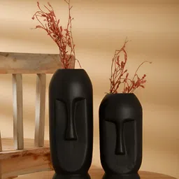 Arrabi 2-Pcs Black Textured Ceramic StonewareMatteVase-13