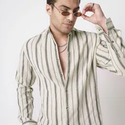 VASTRADO Classic Vertical Striped Slim Fit Burlap Cotton Casual Shirt-image-56