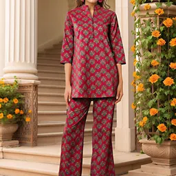 NAINVISH Printed Mandarin Collar Tunic With Trousers Co-Ords-picture-29
