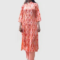 Artisan Glory Geometric Printed Mandarin Collar Straight Kurta With Trousers-picture-43