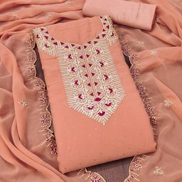 RUDRAA FAB Ethnic Motifs Sequinned Embroidered Unstitched Dress Material-image-82