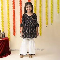 MoMaa Girls Floral Printed Tiered Gotta Patti Pure Cotton Kurti with Sharara-picture-16