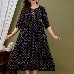 Moda Rapido Ethnic Motifs Printed Round Neck Maternity Ethnic Dress-picture-17