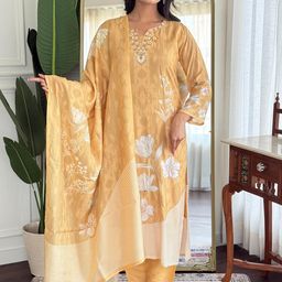 KALINI Floral Embroidered A-Line Thread Work Kurta With Trousers & Dupatta-image-9