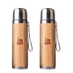IMECO Beige Set of 2 Stainless Steel Solid Single Wall Vacuum Water Bottle-image-11