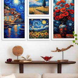 Kotart White & Blue Set of 4 Piece Wood Floral and Botanical Wall Paintings-picture-42