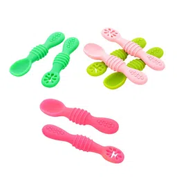 Aditi Toys 8Pc Green & Pink BPA Free Non Toxic Food Grade Silicone Baby Training Spoons-67